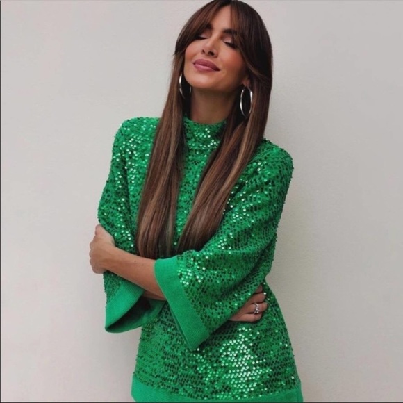 Zara | Tops | Zara Green Sequin Top | Poshmark